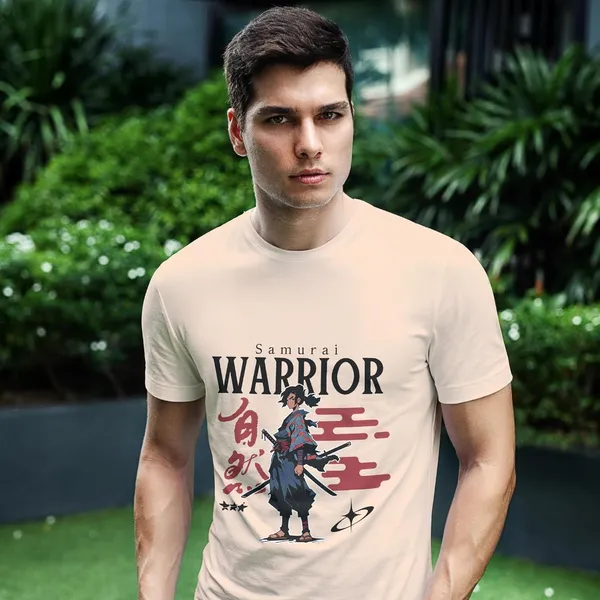 TrendzyKart_100%_Cotton_Samurai_Warrior_Printed_Crew_Neck_T-Shirt__-_Peach