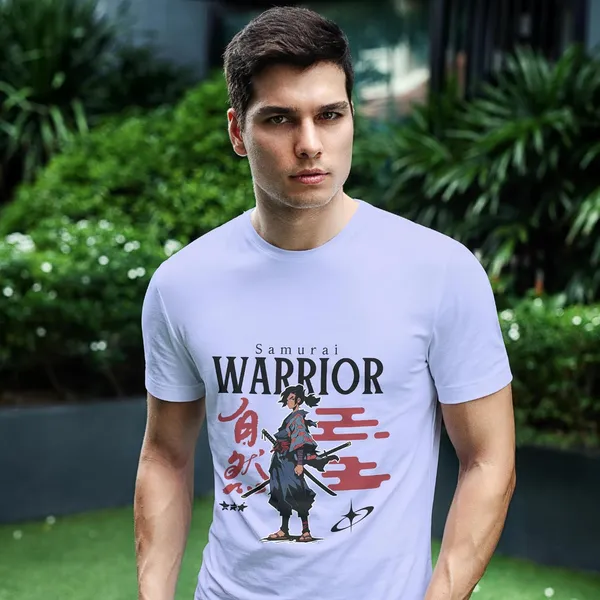 TrendzyKart_100%_Cotton_Samurai_Warrior_Printed_Crew_Neck_T-Shirt__-_Lavender