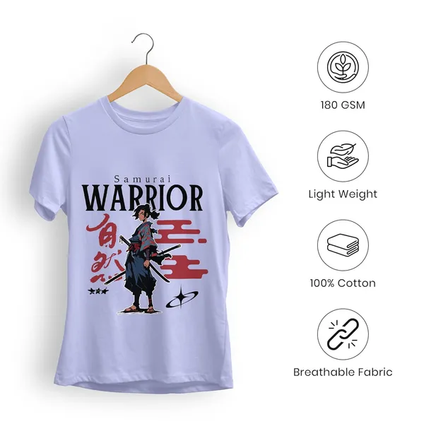 TrendzyKart_100%_Cotton_Samurai_Warrior_Printed_Crew_Neck_T-Shirt__-_Lavender