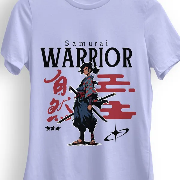 TrendzyKart_100%_Cotton_Samurai_Warrior_Printed_Crew_Neck_T-Shirt__-_Lavender