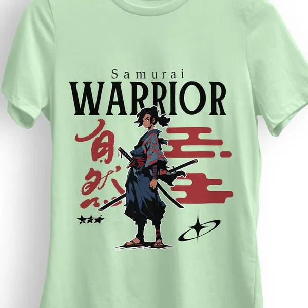 TrendzyKart_Jade_Green_Samurai_Warrior_Graphic_Printed_T-Shirt_100%_Cotton_180_Gsm_Lightweight_Breathable_Fabric_Round_Neck_Half_Sleeve_Casual_Tee