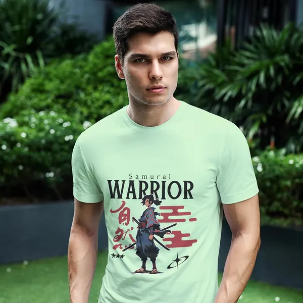 TrendzyKart_Jade_Green_Samurai_Warrior_Graphic_Printed_T-Shirt_100%_Cotton_180_Gsm_Lightweight_Breathable_Fabric_Round_Neck_Half_Sleeve_Casual_Tee