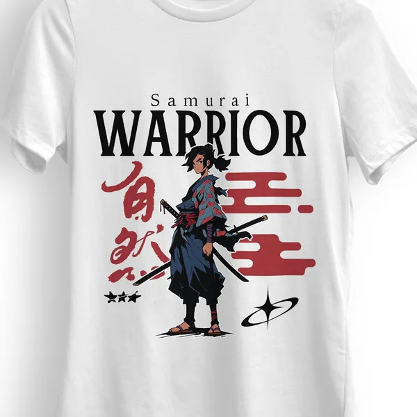 TrendzyKart_100%_Cotton_Samurai_Warrior_Printed_Crew_Neck_T-Shirt__-_White
