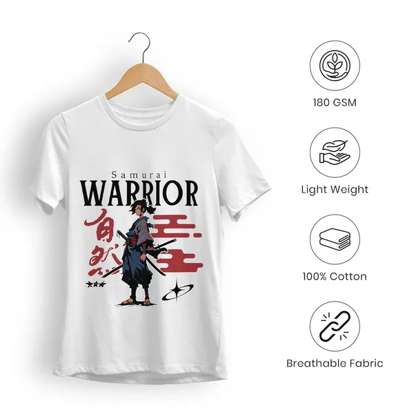 TrendzyKart_100%_Cotton_Samurai_Warrior_Printed_Crew_Neck_T-Shirt__-_White