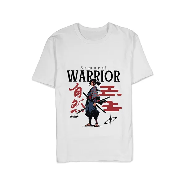 TrendzyKart_100%_Cotton_Samurai_Warrior_Printed_Crew_Neck_T-Shirt__-_White