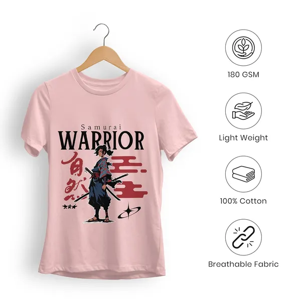 TrendzyKart_100%_Cotton_Samurai_Warrior_Printed_Crew_Neck_T-Shirt__-_Baby_Pink