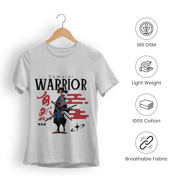 TrendzyKart_100%_Cotton_Samurai_Warrior_Printed_Crew_Neck_T-Shirt__-_Grey_Melange