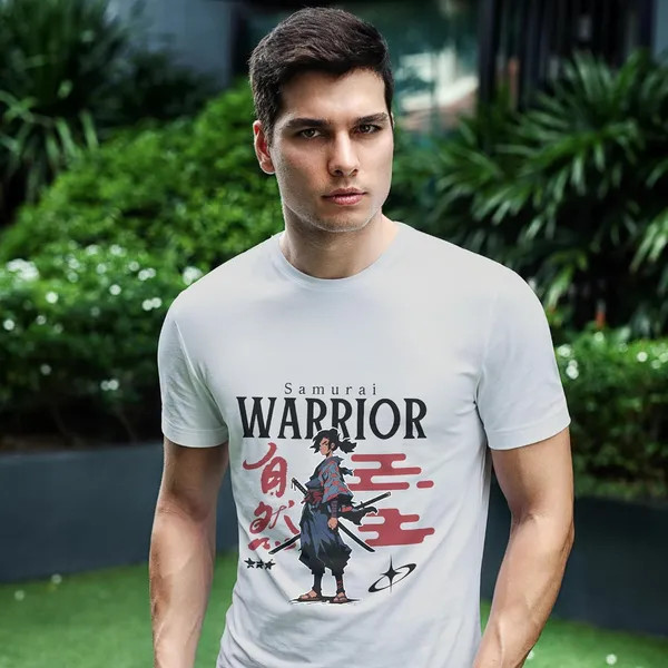 TrendzyKart_100%_Cotton_Samurai_Warrior_Printed_Crew_Neck_T-Shirt__-_Grey_Melange