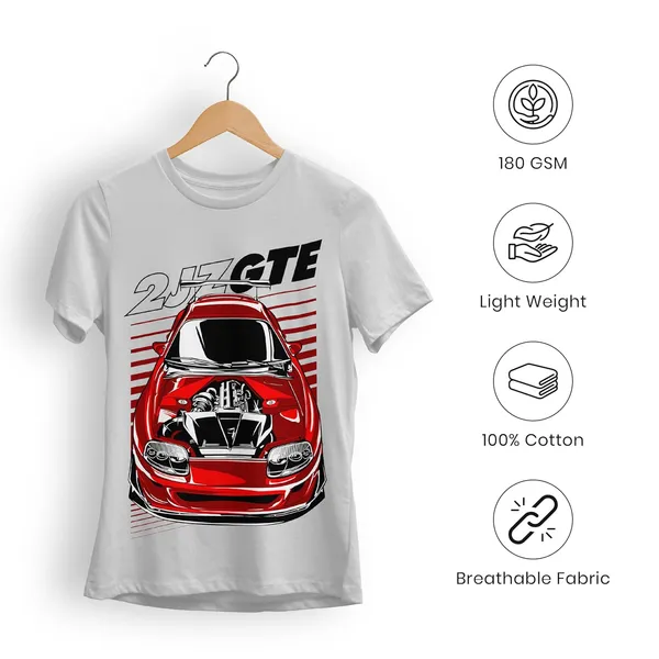 TrendzyKart_100%_Cotton_2JZ-GTE_Car_Graphic_Printed_Crew_Neck_T-Shirt__-_Grey_Melange
