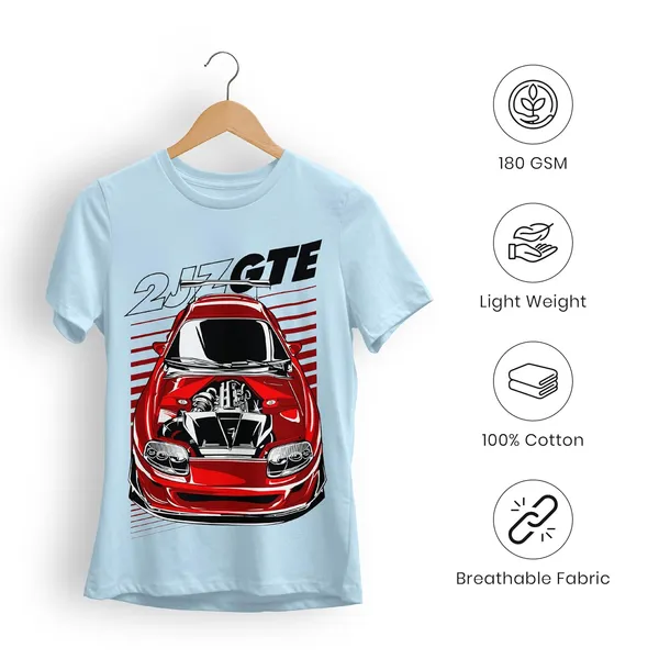 TrendzyKart_100%_Cotton_2JZ-GTE_Car_Graphic_Printed_Crew_Neck_T-Shirt__-_Baby_Blue
