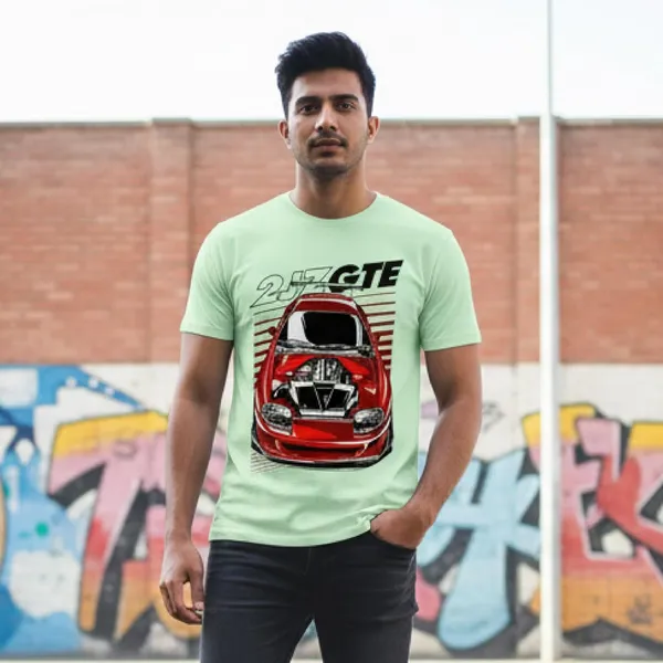 TrendzyKart_100%_Cotton_2JZ-GTE_Car_Graphic_Printed_Crew_Neck_T-Shirt__-_Jade_Green