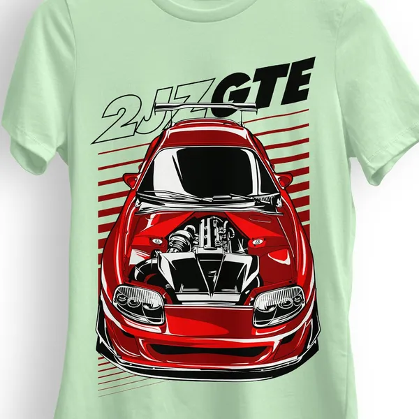 TrendzyKart_100%_Cotton_2JZ-GTE_Car_Graphic_Printed_Crew_Neck_T-Shirt__-_Jade_Green