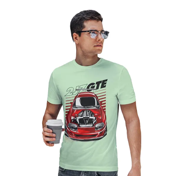 TrendzyKart_100%_Cotton_2JZ-GTE_Car_Graphic_Printed_Crew_Neck_T-Shirt__-_Jade_Green