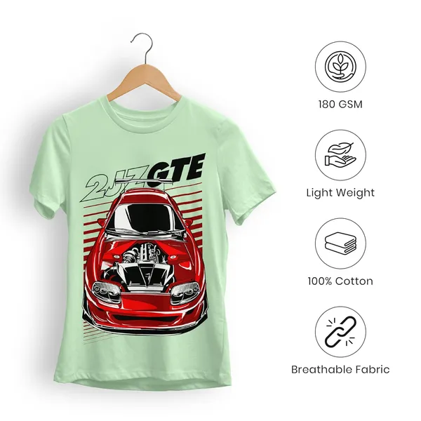 TrendzyKart_100%_Cotton_2JZ-GTE_Car_Graphic_Printed_Crew_Neck_T-Shirt__-_Jade_Green