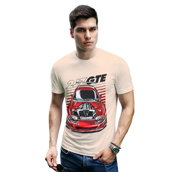 TrendzyKart_100%_Cotton_2JZ-GTE_Car_Graphic_Printed_Crew_Neck_T-Shirt__-_Peach
