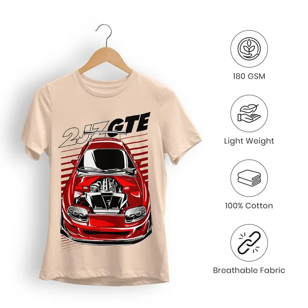 TrendzyKart_100%_Cotton_2JZ-GTE_Car_Graphic_Printed_Crew_Neck_T-Shirt__-_Peach