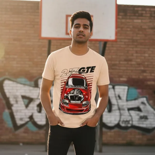 TrendzyKart_100%_Cotton_2JZ-GTE_Car_Graphic_Printed_Crew_Neck_T-Shirt__-_Peach