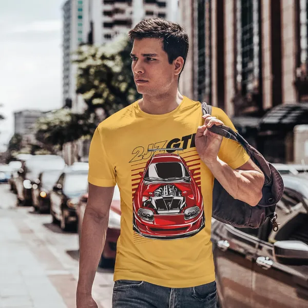 TrendzyKart_100%_Cotton_2JZ-GTE_Car_Graphic_Printed_Crew_Neck_T-Shirt__-_Mustard_Yellow
