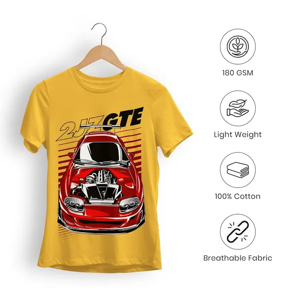 TrendzyKart_100%_Cotton_2JZ-GTE_Car_Graphic_Printed_Crew_Neck_T-Shirt__-_Mustard_Yellow