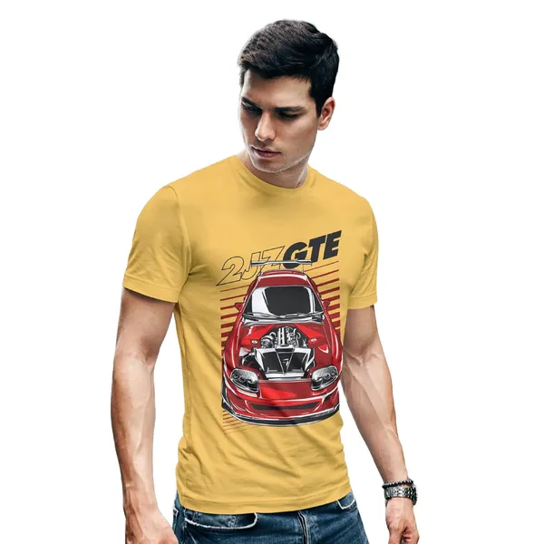 TrendzyKart_100%_Cotton_2JZ-GTE_Car_Graphic_Printed_Crew_Neck_T-Shirt__-_Mustard_Yellow