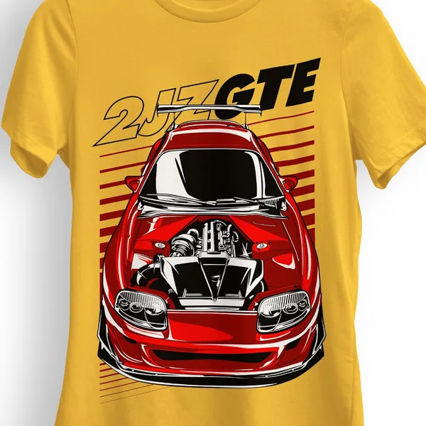 TrendzyKart_100%_Cotton_2JZ-GTE_Car_Graphic_Printed_Crew_Neck_T-Shirt__-_Mustard_Yellow
