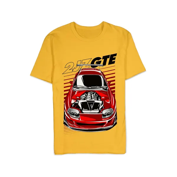 TrendzyKart_100%_Cotton_2JZ-GTE_Car_Graphic_Printed_Crew_Neck_T-Shirt__-_Mustard_Yellow
