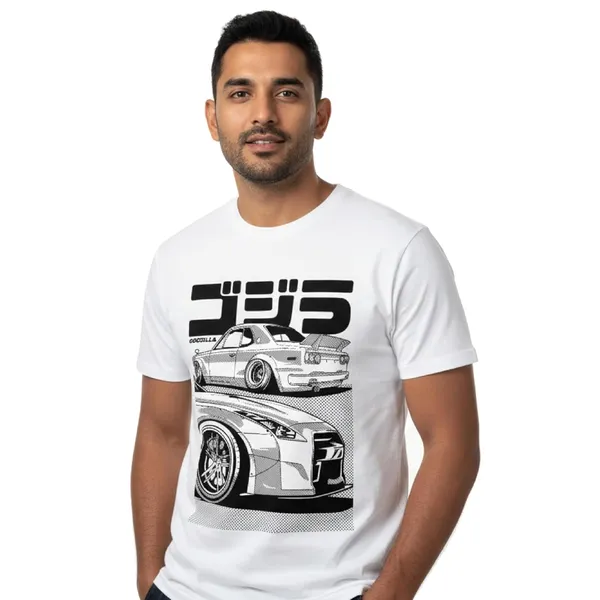 TrendzyKart_100%_Cotton_Japanese_Street_Car_Illustration_Design_Printed_Crew_Neck_T-Shirt__-_White