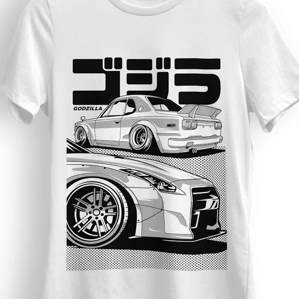 TrendzyKart_100%_Cotton_Japanese_Street_Car_Illustration_Design_Printed_Crew_Neck_T-Shirt__-_White