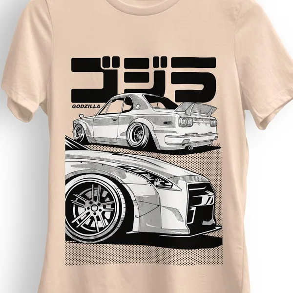 TrendzyKart_100%_Cotton_Japanese_Street_Car_Illustration_Design_Printed_Crew_Neck_T-Shirt__-_Peach