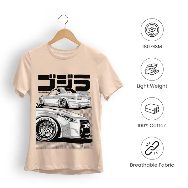TrendzyKart_100%_Cotton_Japanese_Street_Car_Illustration_Design_Printed_Crew_Neck_T-Shirt__-_Peach