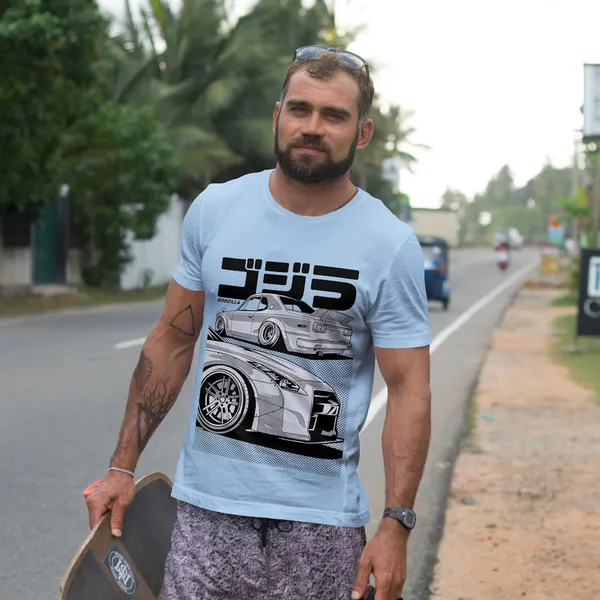 TrendzyKart_100%_Cotton_Japanese_Street_Car_Illustration_Design_Printed_Crew_Neck_T-Shirt__-_Baby_Blue