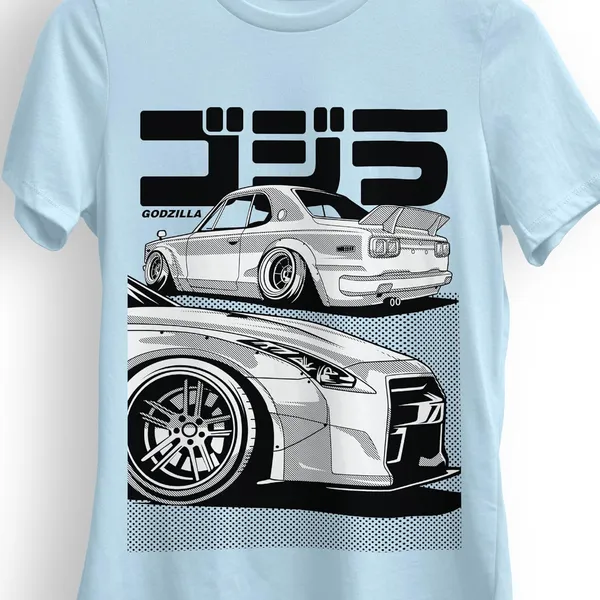 TrendzyKart_100%_Cotton_Japanese_Street_Car_Illustration_Design_Printed_Crew_Neck_T-Shirt__-_Baby_Blue