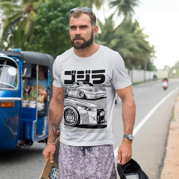 TrendzyKart_100%_Cotton_Japanese_Street_Car_Illustration_Design_Printed_Crew_Neck_T-Shirt__-_Grey_Melange