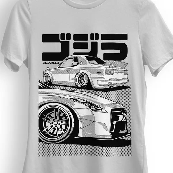 TrendzyKart_100%_Cotton_Japanese_Street_Car_Illustration_Design_Printed_Crew_Neck_T-Shirt__-_Grey_Melange