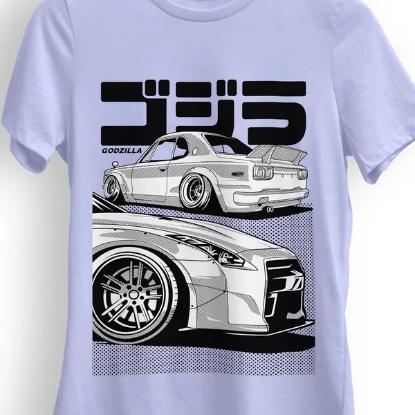 TrendzyKart_Lavender_Graphic_Printed_Cotton_T-Shirt_Japanese_Street_Car_Illustration_Design_180_Gsm_Lightweight_Crew_Neck_Tee