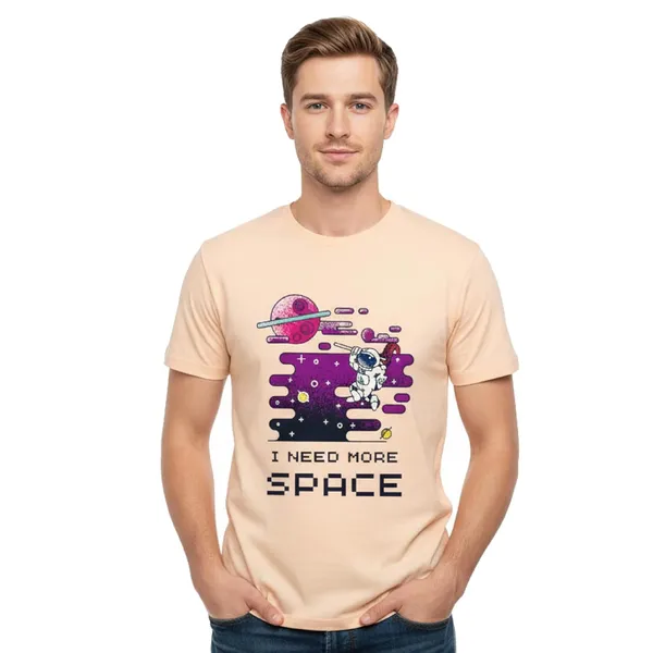 TrendzyKart_Peach_Graphic_Printed_Cotton_T-Shirt_Space_Design_180_Gsm_Lightweight_Crew_Neck_Tee
