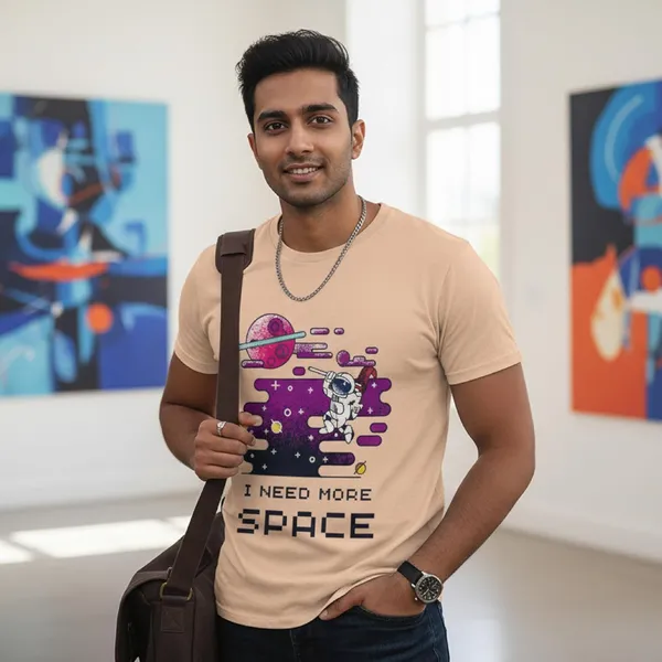 TrendzyKart_Peach_Graphic_Printed_Cotton_T-Shirt_Space_Design_180_Gsm_Lightweight_Crew_Neck_Tee