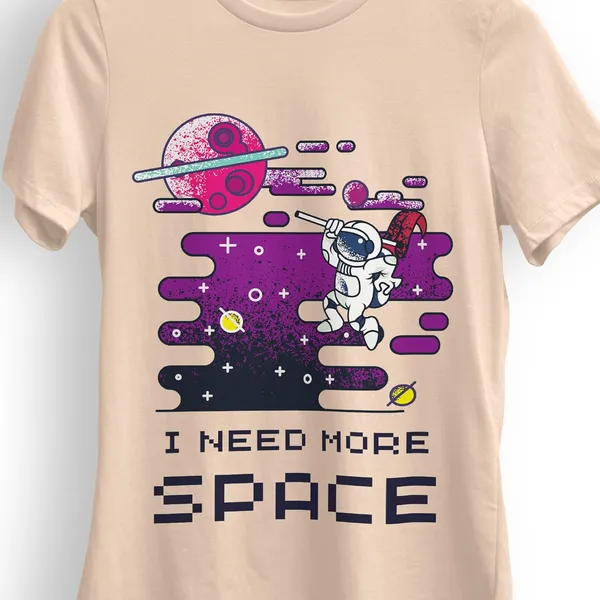 TrendzyKart_Peach_Graphic_Printed_Cotton_T-Shirt_Space_Design_180_Gsm_Lightweight_Crew_Neck_Tee