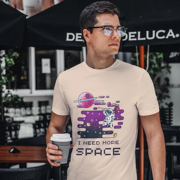 TrendzyKart_Peach_Graphic_Printed_Cotton_T-Shirt_Space_Design_180_Gsm_Lightweight_Crew_Neck_Tee