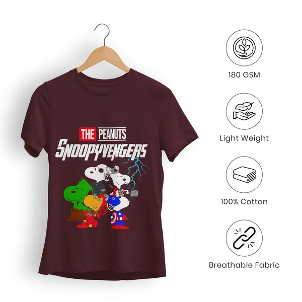 TrendzyKart_100%_Cotton_Snoopyvengers_Cartoon_Printed_Crew_Neck_T-Shirt__-_Maroon