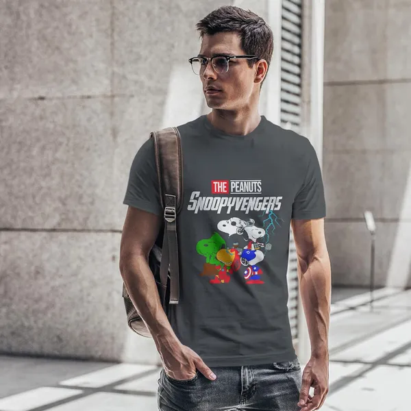 TrendzyKart_100%_Cotton_Snoopyvengers_Cartoon_Printed_Crew_Neck_T-Shirt__-_Dark_Grey