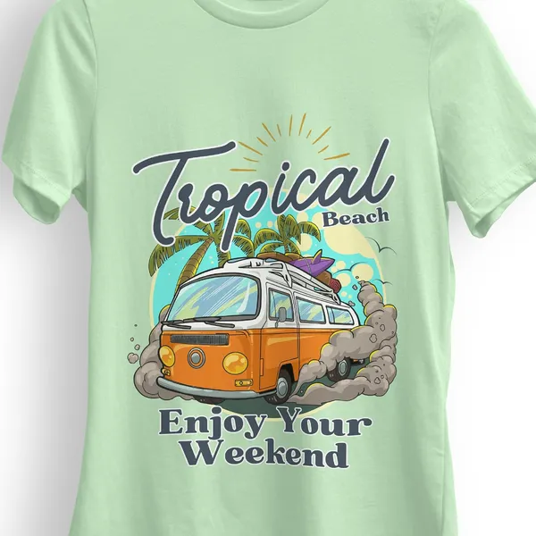 TrendzyKart_100%_Cotton_Tropical_Beach_Print_Crew_Neck_T-Shirt_-_Jade_Green
