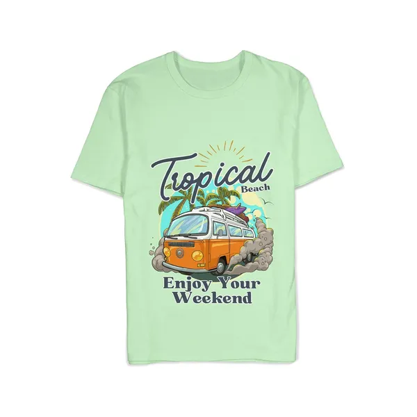 TrendzyKart_100%_Cotton_Tropical_Beach_Print_Crew_Neck_T-Shirt_-_Jade_Green