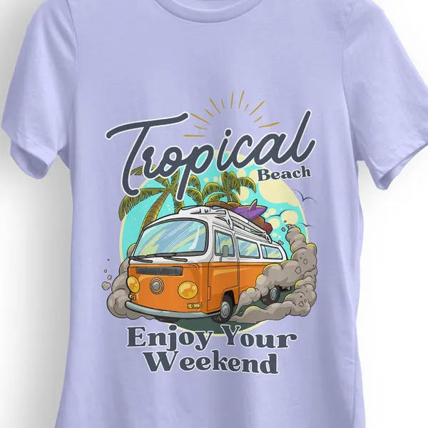 TrendzyKart_100%_Cotton_Tropical_Beach_Print_Crew_Neck_T-Shirt_-_Lavender