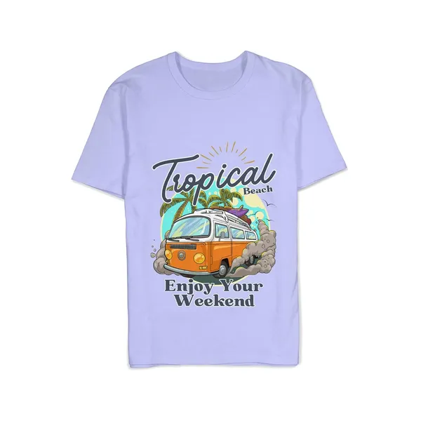 TrendzyKart_100%_Cotton_Tropical_Beach_Print_Crew_Neck_T-Shirt_-_Lavender