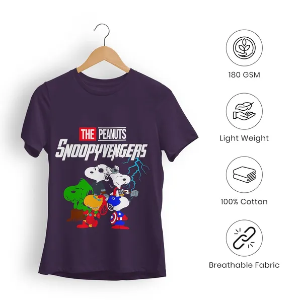TrendzyKart_100%_Cotton_Snoopyvengers_Cartoon_Printed_Crew_Neck_T-Shirt__-_Purple