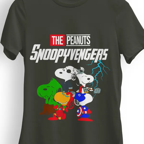 TrendzyKart_100%_Cotton_Snoopyvengers_Cartoon_Printed_Crew_Neck_T-Shirt__-_Olive_Green