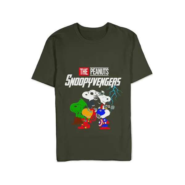 TrendzyKart_100%_Cotton_Snoopyvengers_Cartoon_Printed_Crew_Neck_T-Shirt__-_Olive_Green