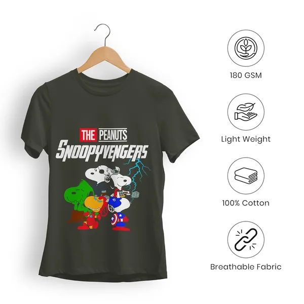 TrendzyKart_100%_Cotton_Snoopyvengers_Cartoon_Printed_Crew_Neck_T-Shirt__-_Olive_Green