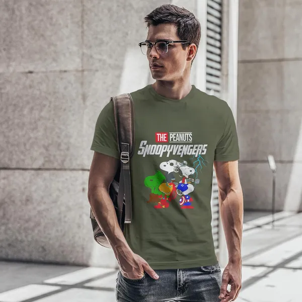 TrendzyKart_100%_Cotton_Snoopyvengers_Cartoon_Printed_Crew_Neck_T-Shirt__-_Olive_Green